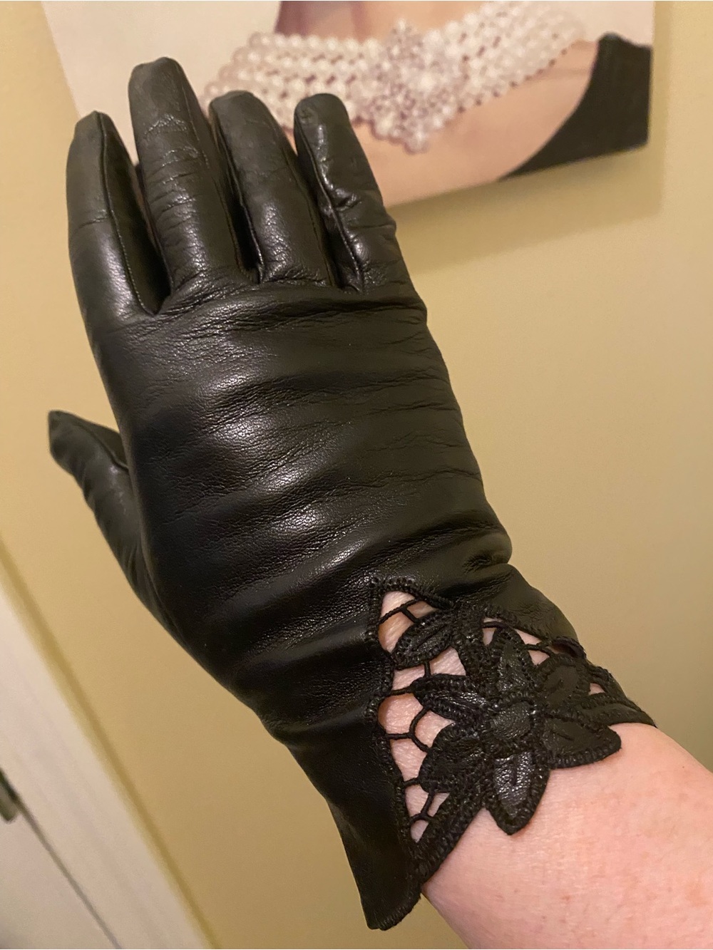 Handmade leather & lace Gloves.